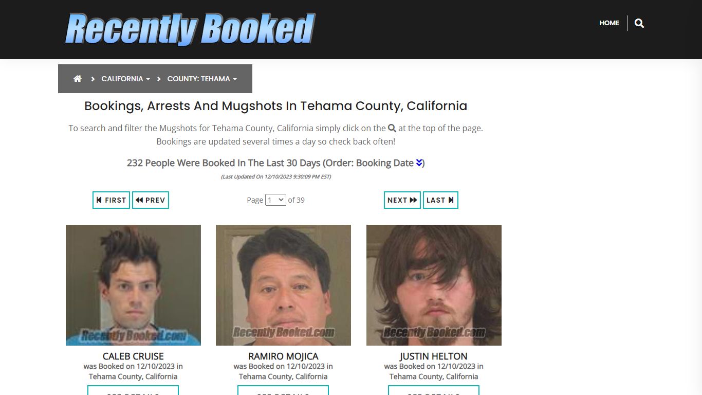 Bookings, Arrests and Mugshots in Tehama County, California